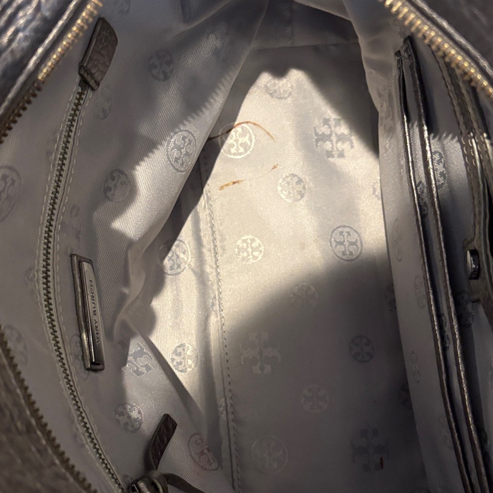 Tory Burch Metallic Gunmetal Leather Shoulder Tote with Tassel - Picture 4 of 6